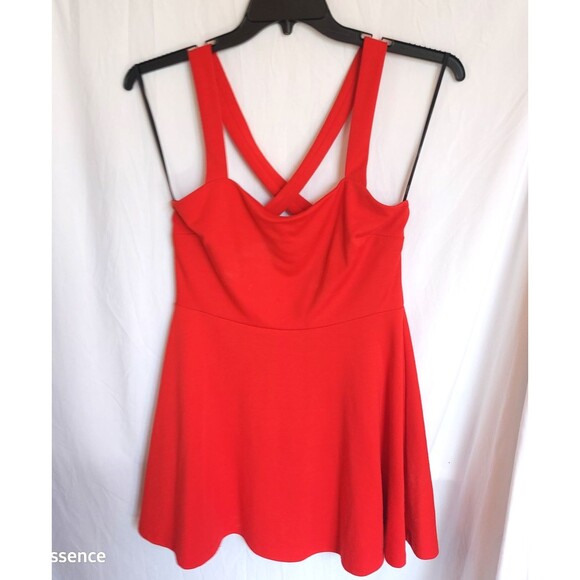 Forever 21 Women Dress Large Red wide cross Straps Sleeveless Fit Flared Mini - Picture 6 of 6
